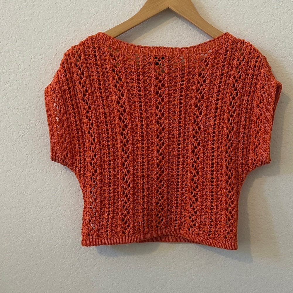 NWOT ZARA Vibrant Orange Open-Knit Cropped Sweater - Size S - Picture 5 of 6